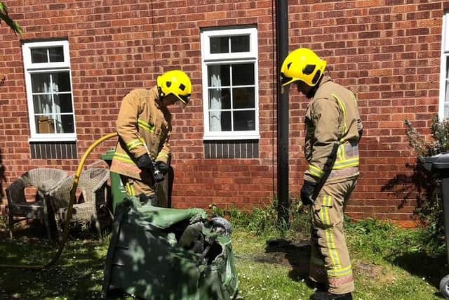 The wheelie bin after the fire. Photo: Kenilworth Fire Station