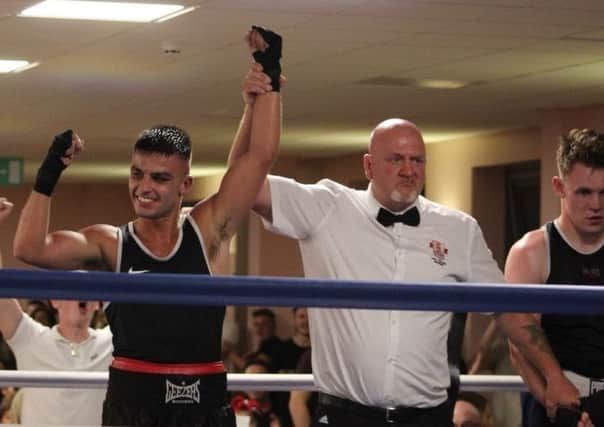 Danny Quartermaine's arm is raised after his fight with Bulmershe ABC's Shea Field. Picture submitted