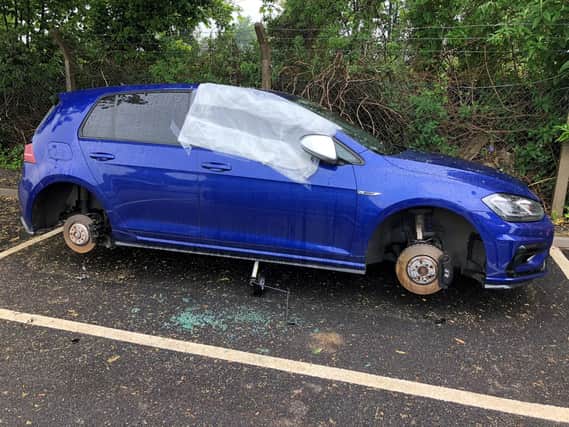 Andrew Haveron's car was left in this state by thieves after he left it at Leamington Station's main car park overnight.