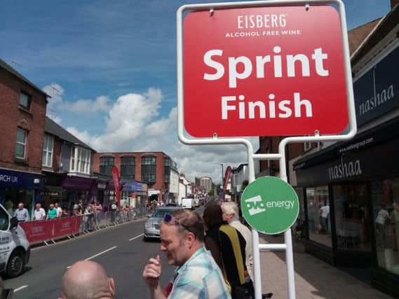 The riders sped down Warwick Road to contest the first sprint section of the Warwickshire stage