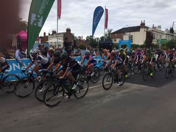 The final riders come in at the end of Stage 3 of the Womens Cycling Tour in Leamington.