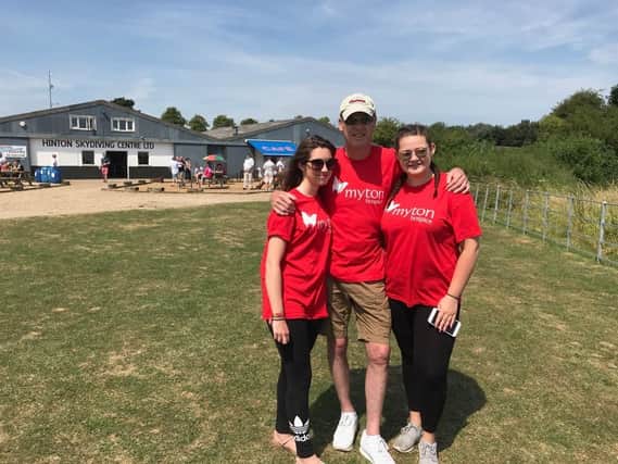 From left: Ella Lorca-Dean, Julian Page and Millie Page. The three took on a charity skydive in the memory of Brenda Page, Julian's mother and Millie's grandmother