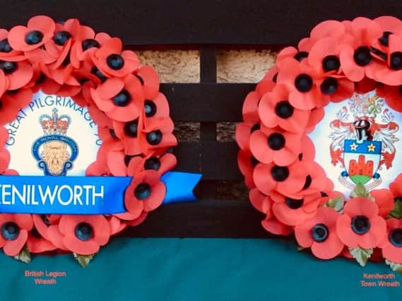 The two wreaths to be laid: The Kenilworth Royal British Legion wreath (left) and the  Kenilworth wreath (right)