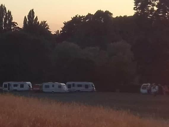 Caravans parked in Abbey Fields. Photo: Cllr Kate Dickson