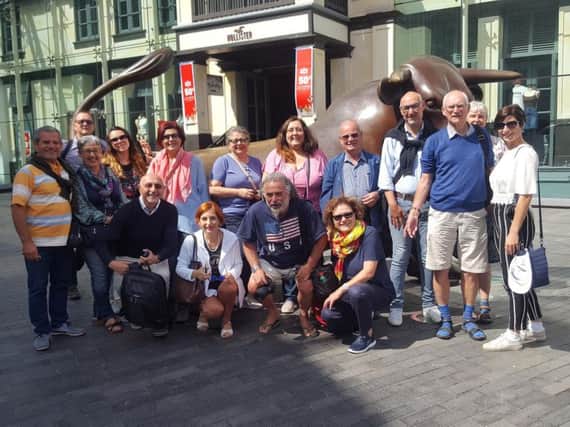 Visitors from Roccalumera and members of the KTA outside the Bullring during a day trip to Birmingham