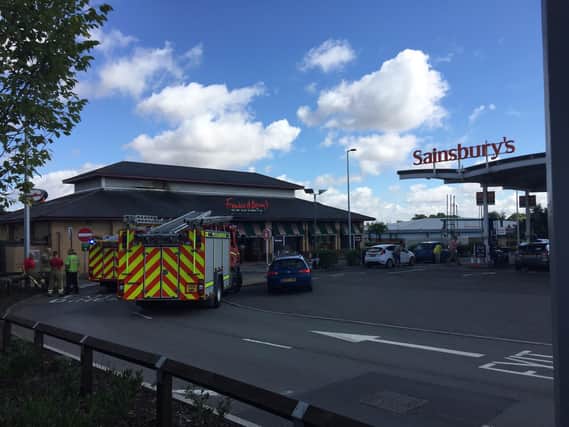 Fire crews tackled a blaze at Frankie & Benny's at the Leamington Shopping Park today.