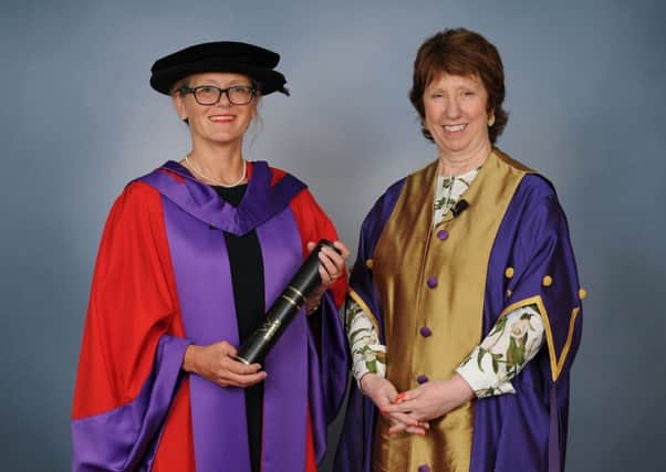 Heidi Meyer with the University of Warwicks Chancellor, Baroness Kathy Ashton.