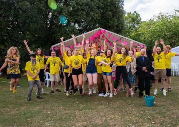 Volunteers and Mayor of Leamington, Cllr Heather Calver, at the opening of Art in the Park 2018