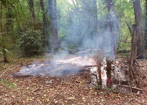 Fire crews were called out to a fire in a woodland in Bishops Itchington last night. Photo by Southam Fire Station.