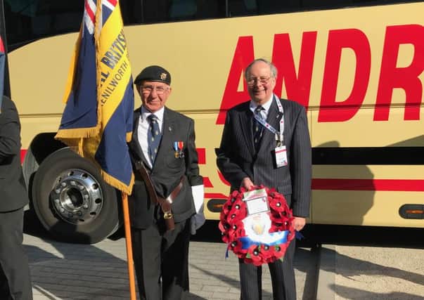 Dave Tovey (left) and Cllr George Illingworth with the Kenilworth RBL's standard and wreath