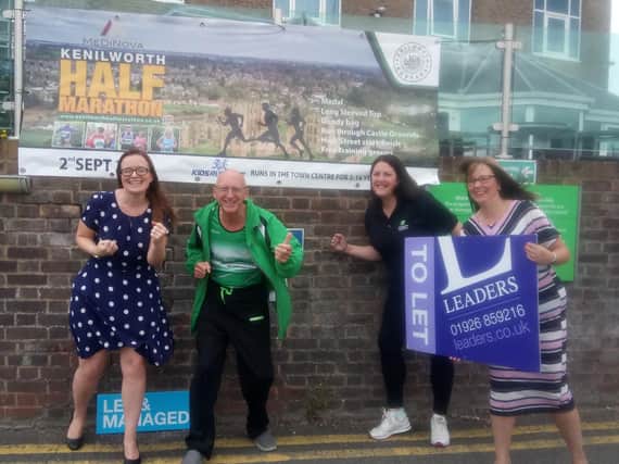 Local sponsors of the Kenilworth Half Marathon, Sharon Haines and Vicky Harrison
from Leaders Estate Agents and Louise Sheepy from the Holiday Inn get ready with
Race Director, Dave Pettifer, from Kenilworth Runners, to host this years Kenilworth
Half Marathon.