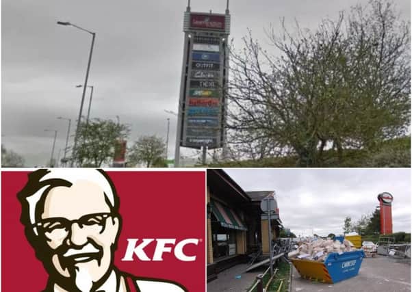 KFC is 'crossing their fingers' that they will be able to return to Leamington. 
Top photo of Leamington Shopping Park from Google Street view and bottom right photo of Frankie and Benny's by Geoff Ousbey.