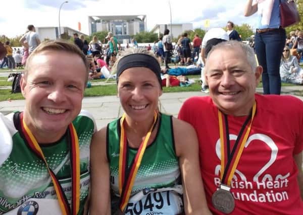 Kenilworth Runners' Ian Baynes, Louise Andrews and Neil Sheward relax after the Berlin Marathon. Picture submitted