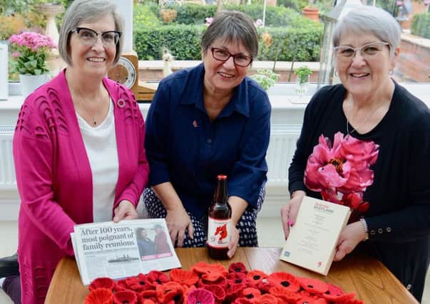 Jean Fletcher (centre ) with Carol Warren (right) from the Warwick Poppies project and Gill Benson (left). Photo by Gill Fletcher.
