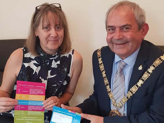 Fiona Palmer of Coventry and Warwickshire Mind with Cllr Tom Mahoney.