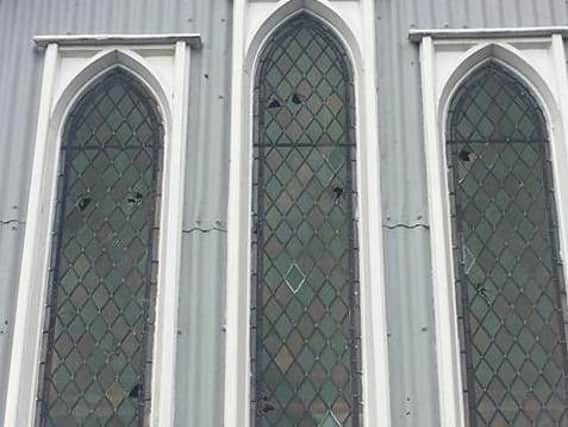 The damage to the windows at St Barnabas Church