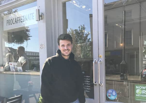 Tom Hooker outside Procaffeinate in Leamington, which has signed up to the scheme.