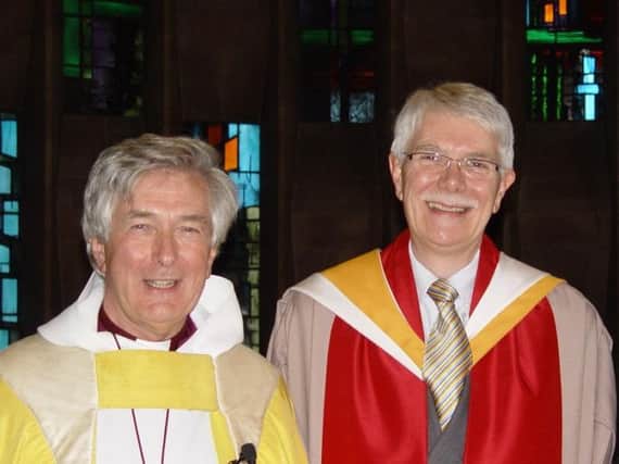 Canon professor Richard Farnell, right, with the Rt Revd Colin Bennets, former Bishop of Coventry.