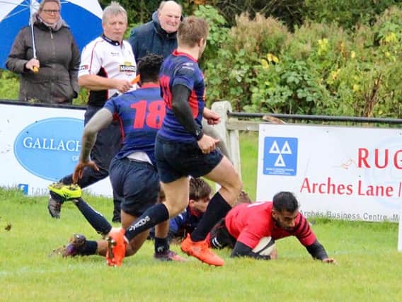 Manny Sidhu scoring the second of his two tries    PICTURES BY STEVE SMITH
