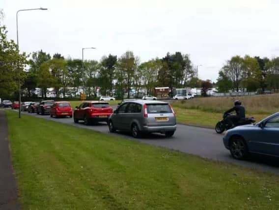 Traffic backing up at a previous horse fair