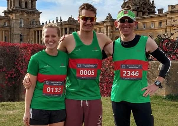 Spa Striders' Katherine Lambert, Ian Allen and Ben Parkinson after the Blenheim Palace Half. Picture submitted