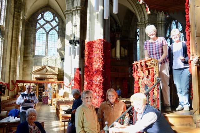 The Warwick Poppies 2018 project taking shape inside St Mary's Church. Photo by Gill Fletcher.
