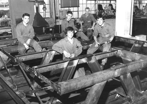 The apprentices with the bell frame in 1982