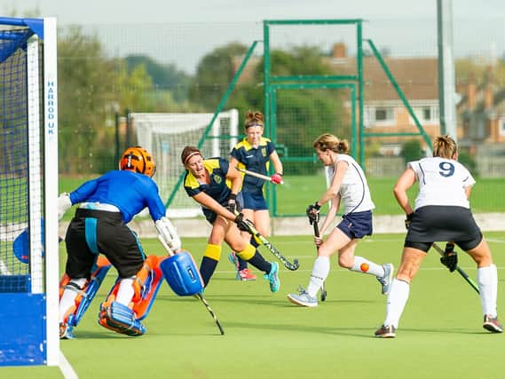 Goalmouth action from the Ladies' 1st XI game with Boots