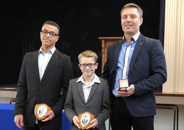 Clayton Bell, Luke Marsh and Sergiy Kotlyarov at the West Midlands Gymnastics Association awards evening