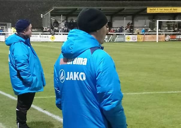 Paul Holleran and Martyn Naylor watch on as Brakes find themselves outclassed by Kidderminster.