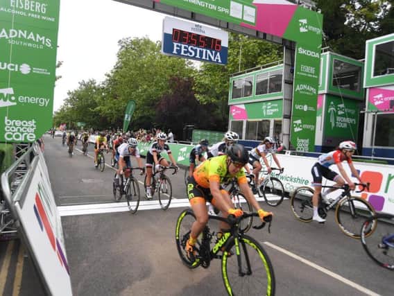 The finish line for Stage Three of the Women's Tour in Leamington on Friday June 15