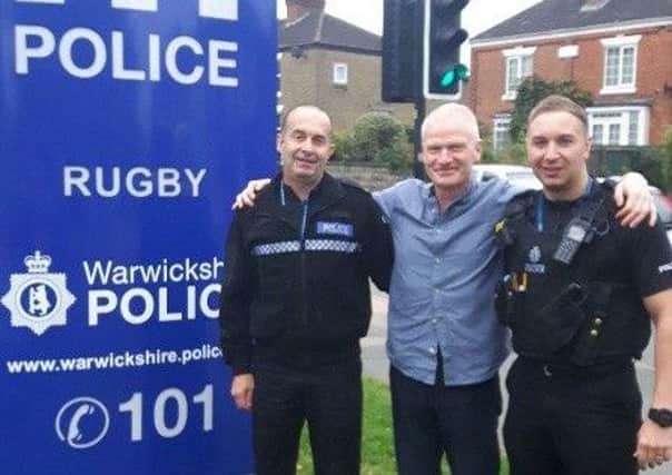 Left to right: SC Mark Simpson, Ralph Kenna and PC Leigh Cutler. Photo submitted by Warwickshire Police.