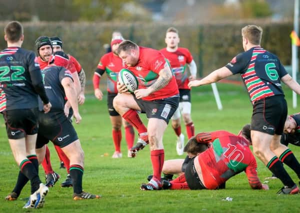 Chris Parkinson in Rugby Welsh's Vase win last Saturday. This weekend Welsh travel to Atherstone in the league while all Rugby's other first teams have home games