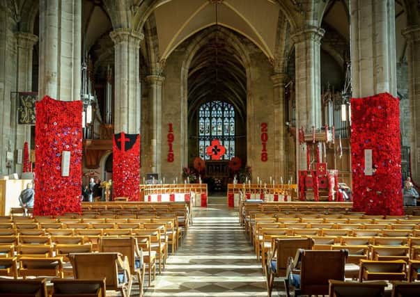 The community poppy tribute inside St Mary's Church in Warwick.