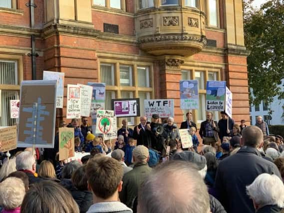 Warwick and Leamington MP Matt Western speaks at the rally.Photo courtesy of the Save Leamington from Warwick DC Facebook page.