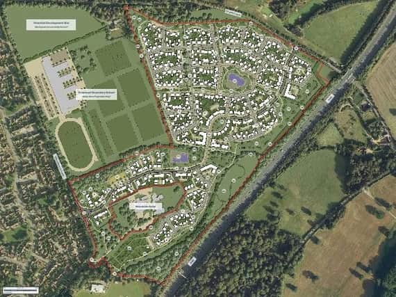 What the layout of the new development could look like. The plan is for outline permission only, so the layout of houses would be agreed later. Copyright: Catesby Estates