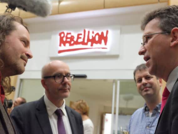 Rebellion has opened its new studio at Warwick Technology Park. From left: Jason Kingsley, Matt Western MP, Chris Kingsley, and Culture Secretary Jeremy Wright MP