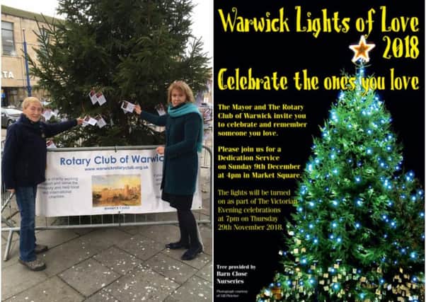 The first dedications are placed on the tree by Jackie Crampton from the Warwick Rotary Club and Jayne Topham, clerk at Warwick Town Council.
Photo by Warwick Rotary Club.