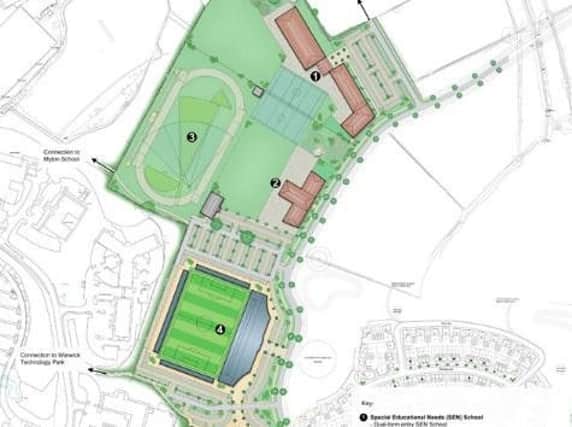 Plan showing the location of the new athletics track and football stadium.
