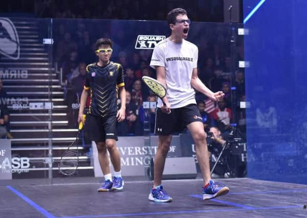 Abd-Allah Eissa releases his emotions in the under-13 final of the British Junior Open. Picture: Steve Cubbins