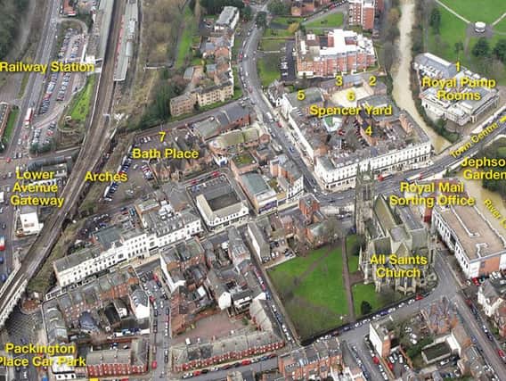 Aerial photo of some of the sites which are included in the plan for the Leamington Creative Quarter