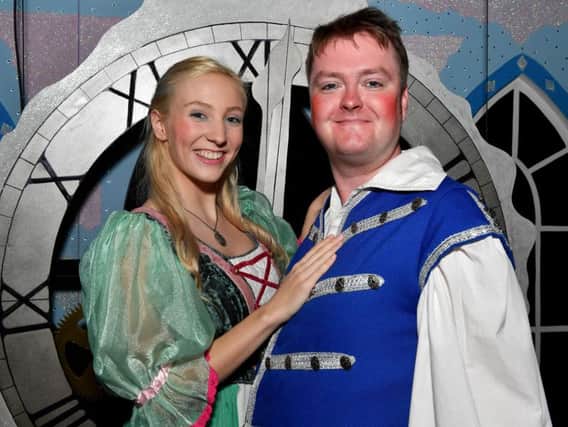 Sophienne Duncan as Cinderella with Mark Baird as Buttons in Rugby Theatres pantomime