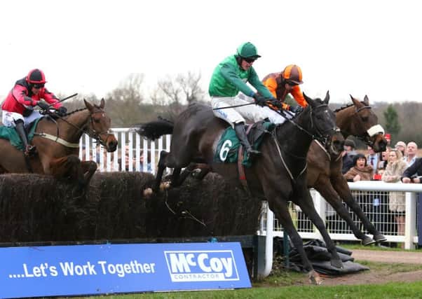 Calett Mad leads Impulsive Star over the final fence in the McCoy Contractors Civil Engineering Classic Handicap. Picture: www.dwprattracingphotography.co.uk