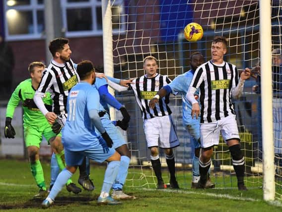 Rugby Town's first goal was adjudged to have just crossed the line. Pictures by Martin Pulley
