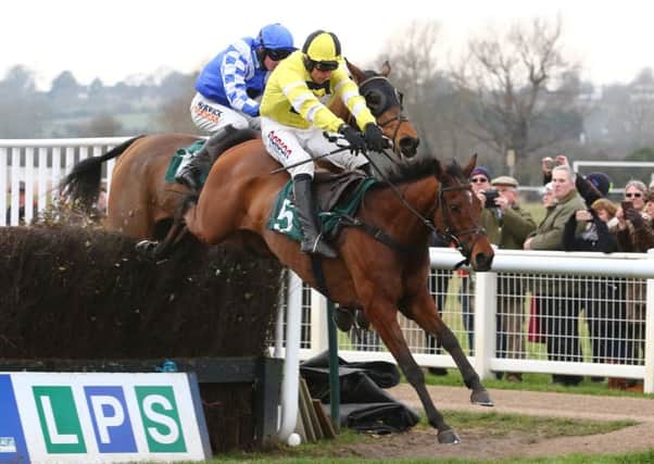 Ange Des Malberaux leads Oneida Tribe over the last in the Trial RacingTV For Free Now Handicap Chase. Picture: www.dwprattracingphotography.co.uk