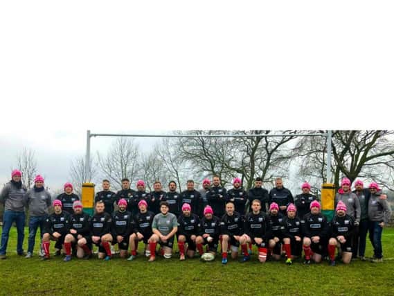 The Rugby Welsh match squad at Mellish on Saturday ready for their Midland Junior Vase semi-final - in their Oddball hats supporting the cancer charity