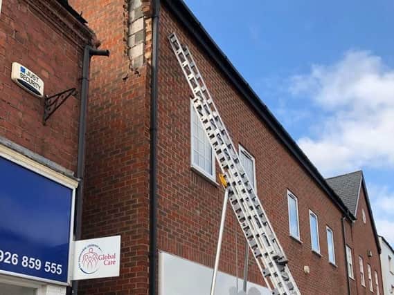 The damage to the brickwork on Savers. Photo: Kenilworth Fire Station