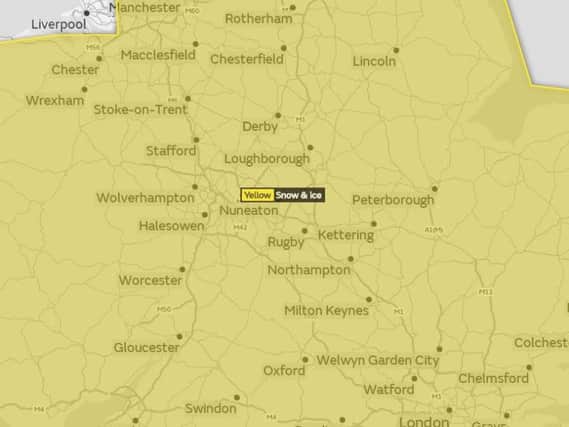 A yellow weather warning has been issued. Image from Met Office.