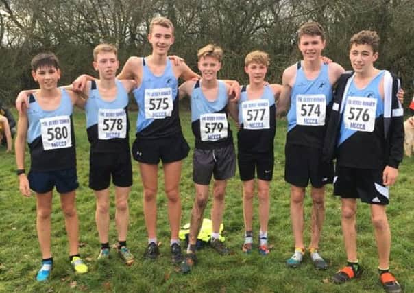 Rugby & Northampton AC's Under 15s boys are Midlands champions. (From left) Ben Willison, Tom Tyler, Finbar Myers, Finlay Ward, Lewis Panter, Jake Hope and Aidan O'Brien