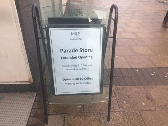 The sign outside M&S in the Parade, Leamington.